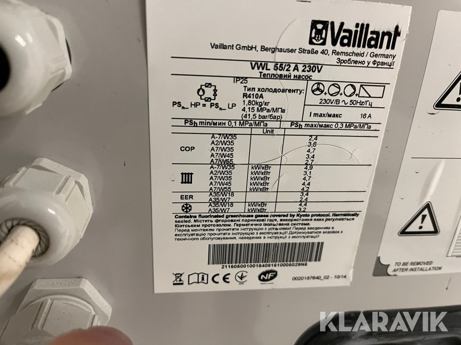 Baugeräte Varmepumpe luft til vand VAILLANT VWL 55/2 A 230 V: das Bild 8