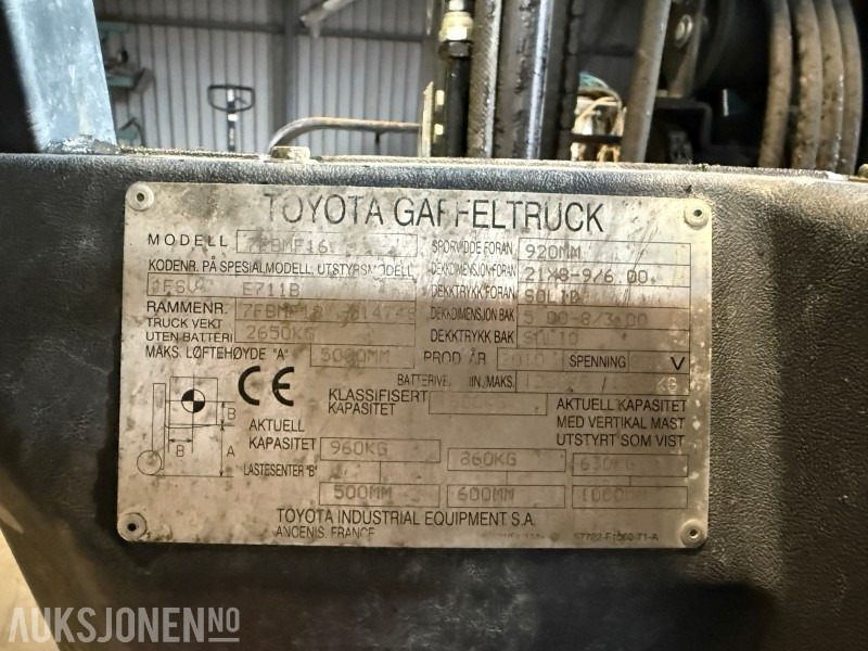 Flurförderzeug 2010 Toyota 7FBMF16 Elektrisk Gaffeltruck – Selges som Deletruck/Rep-Objekt: das Bild 13